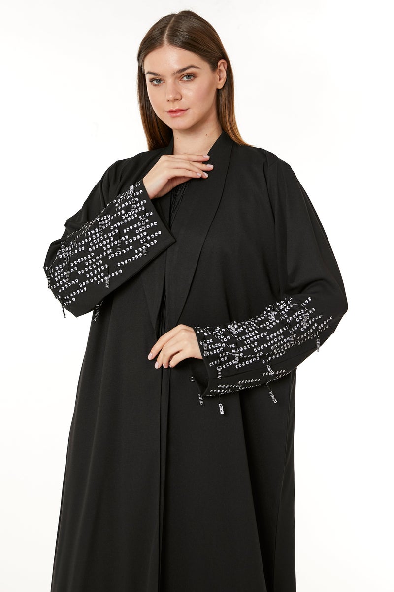 Moistreet Embellished Crepe Hand Abaya - Image 5