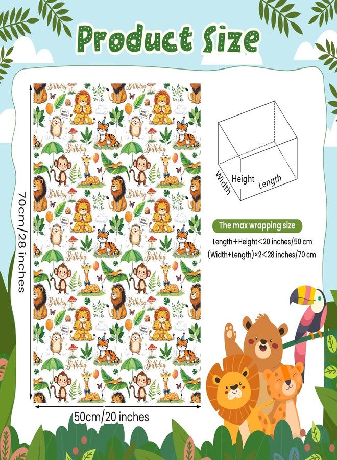 Pineraap Animal Wrapping Paper 12 Sheets Jungle Animal Themed Gift Wrap Elephant, Lion, Zebra, and Safari Animal Party Designs, Happy Birthday Gift Packing Paper for Birthday Party, 20"x28" - Image 3