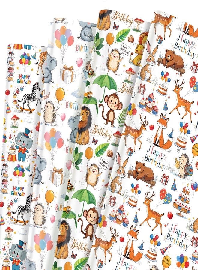 Pineraap Animal Wrapping Paper 12 Sheets Jungle Animal Themed Gift Wrap Elephant, Lion, Zebra, and Safari Animal Party Designs, Happy Birthday Gift Packing Paper for Birthday Party, 20"x28" - Image 1