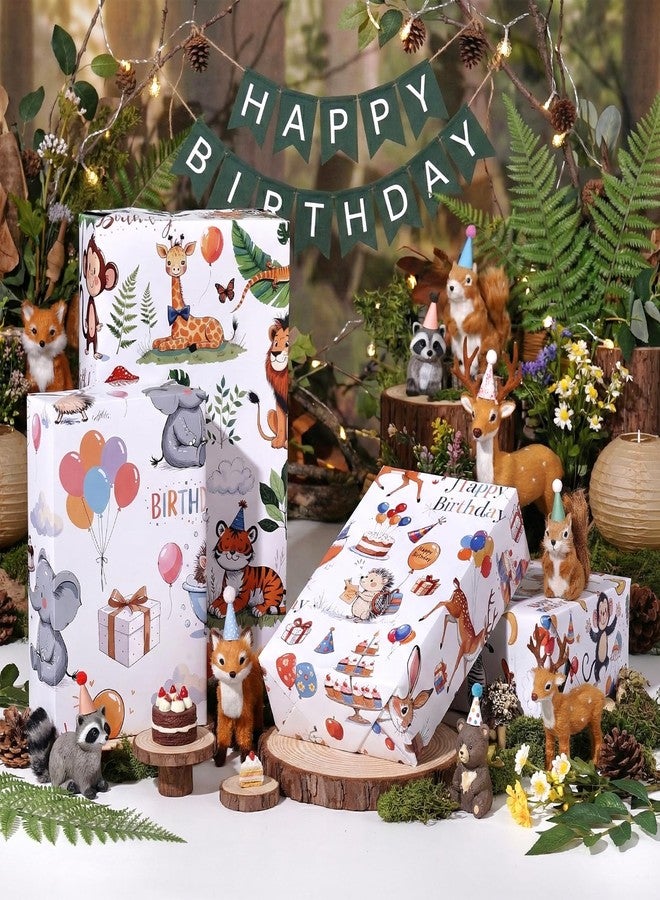 Pineraap Animal Wrapping Paper 12 Sheets Jungle Animal Themed Gift Wrap Elephant, Lion, Zebra, and Safari Animal Party Designs, Happy Birthday Gift Packing Paper for Birthday Party, 20"x28" - Image 5