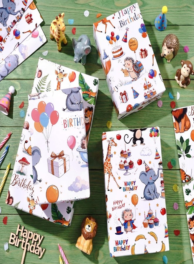 Pineraap Animal Wrapping Paper 12 Sheets Jungle Animal Themed Gift Wrap Elephant, Lion, Zebra, and Safari Animal Party Designs, Happy Birthday Gift Packing Paper for Birthday Party, 20"x28" - Image 4