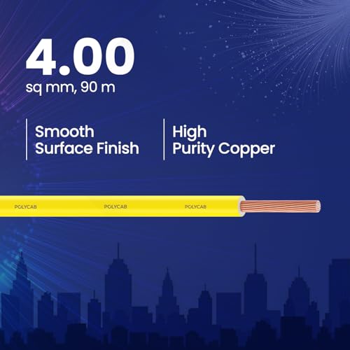 Polycab Suprema 4 sqmm Electron beam technology housewire|405C heat withstand capacity| No melt-No drip PVC insulation| 60 years product life|85% higher current carrying capacity|90M coil【Yellow】 - Image 2