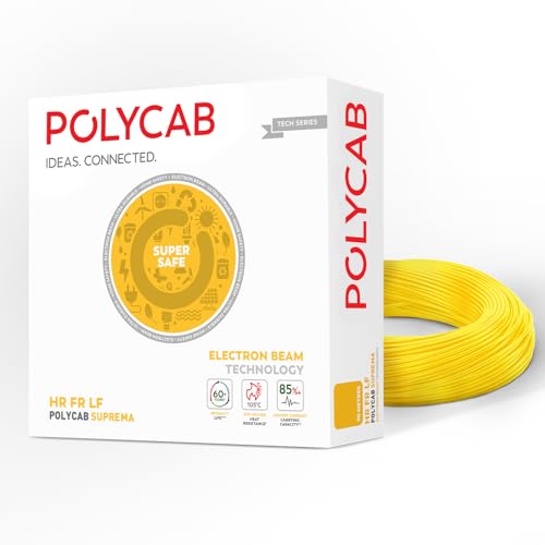 Polycab Suprema 4 sqmm Electron beam technology housewire|405C heat withstand capacity| No melt-No drip PVC insulation| 60 years product life|85% higher current carrying capacity|90M coil【Yellow】 - Image 1