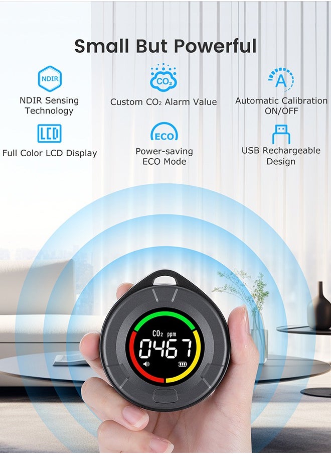 INKBIRD INKBIRD Portable CO2 Detector Mini Indoor CO2 Monitor NDIR Sensor with Full Color LCD Indicator Light Alarm Auto Calibration for Home Office Travel  - Image 2