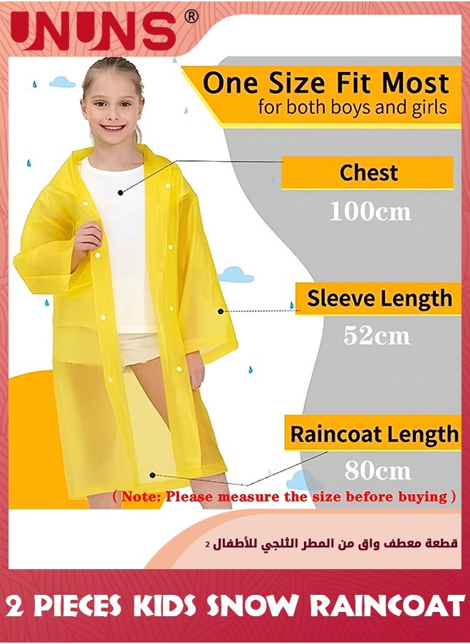 UNUNS - Kids Raincoat,2 Pcs Kids Waterproof Thick Rain Ponchos For Kids,Reusable Emergency Rain Coats For Boys Girls,Kids Snow Rainwear Jacket with Hood and Drawstring,Portable EVA Rain Jacket,Yellow - Image 1