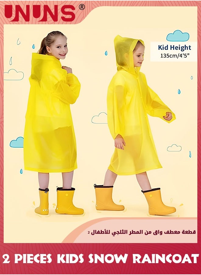 UNUNS - Kids Raincoat,2 Pcs Kids Waterproof Thick Rain Ponchos For Kids,Reusable Emergency Rain Coats For Boys Girls,Kids Snow Rainwear Jacket with Hood and Drawstring,Portable EVA Rain Jacket,Yellow - Image 1