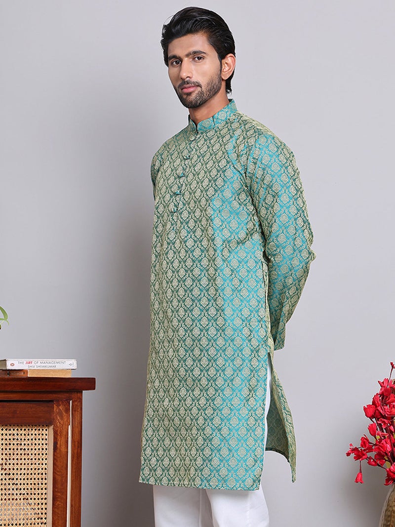 NOZ2TOZ Jacquard Kurta for Men in Green - Image 2