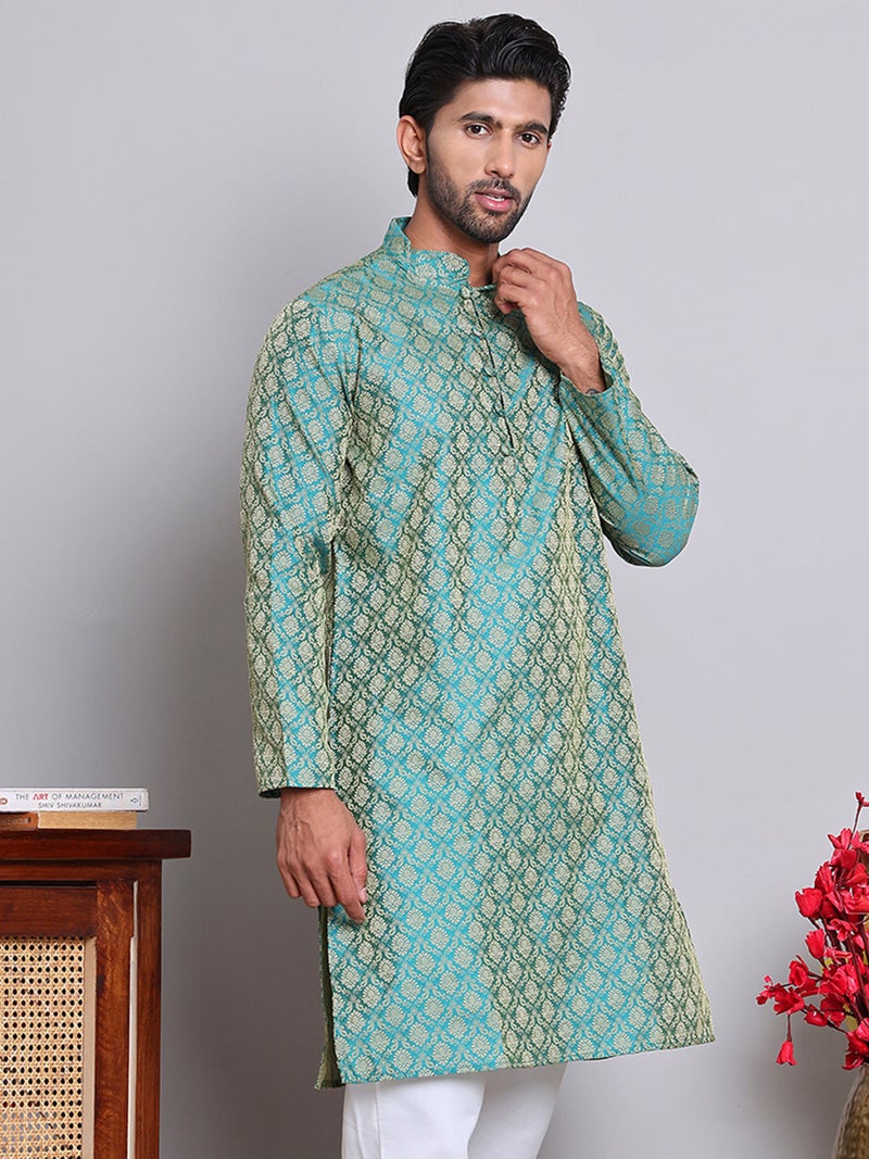 NOZ2TOZ Jacquard Kurta for Men in Green - Image 4