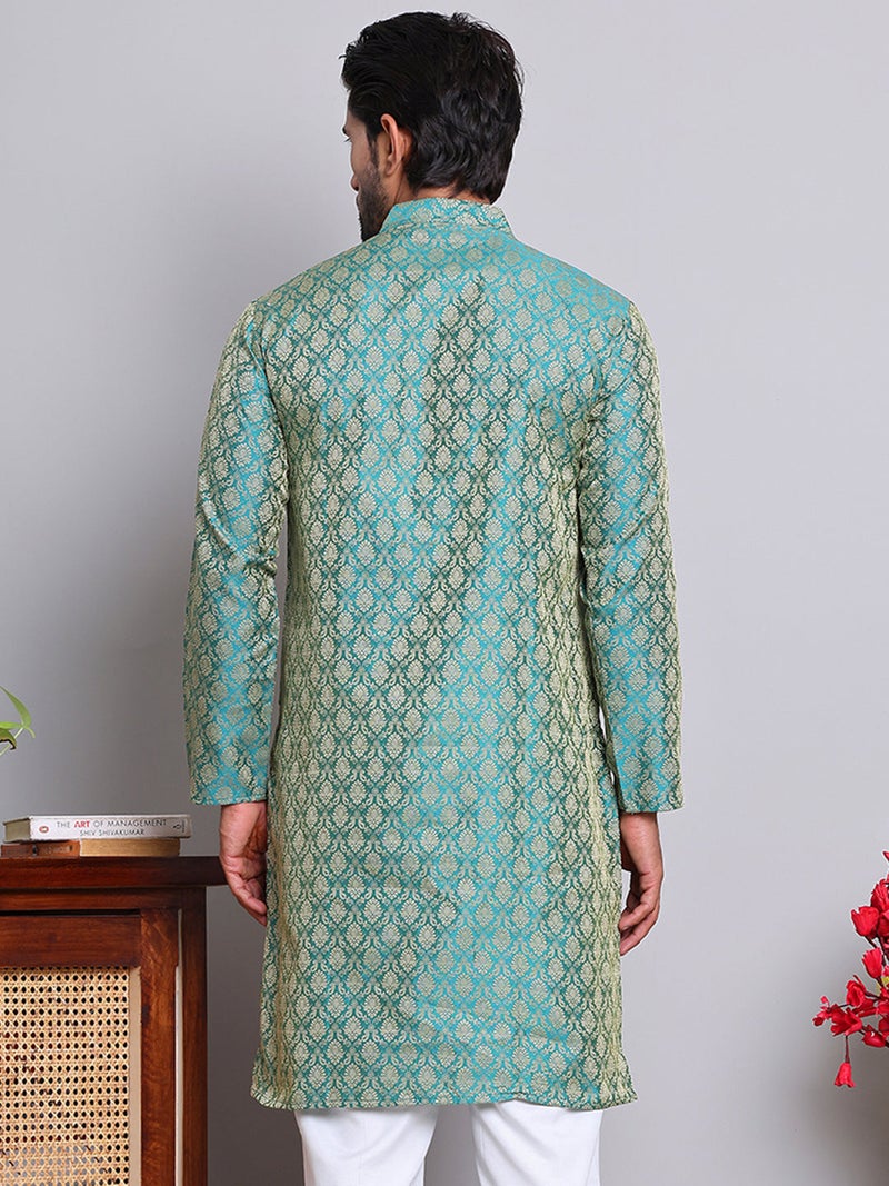 NOZ2TOZ Jacquard Kurta for Men in Green - Image 3