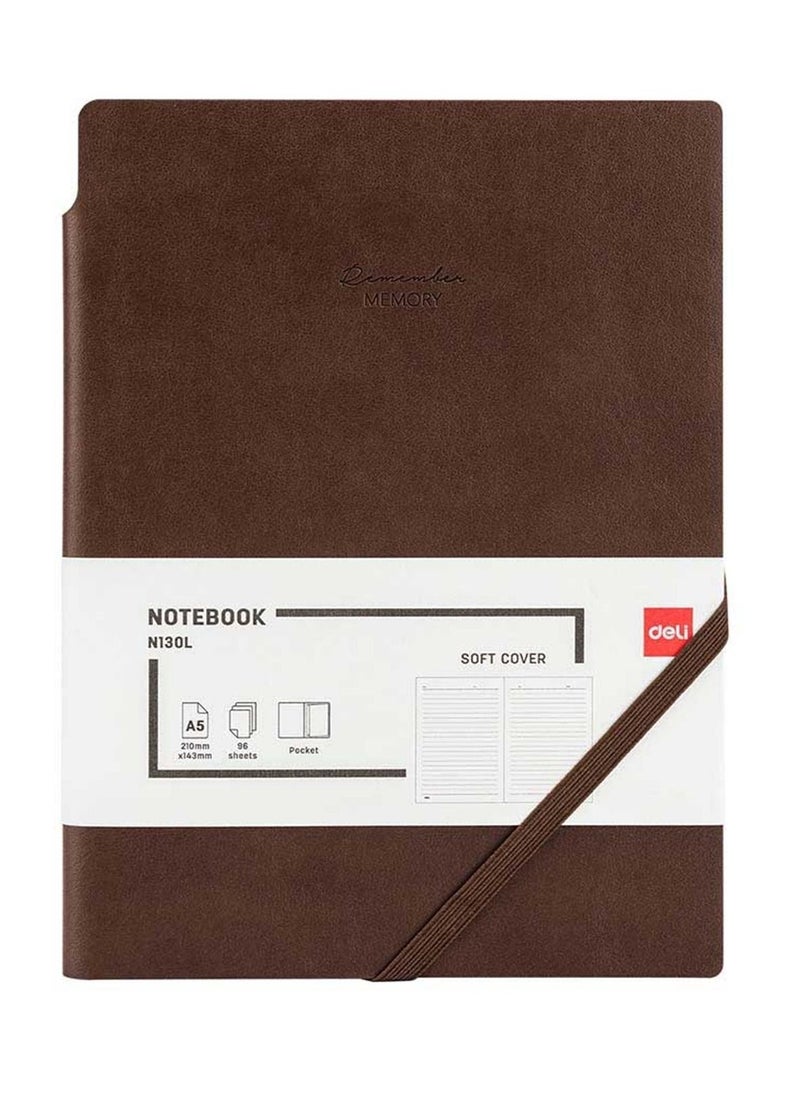 Deli - A5 Size Soft Leather Cover Executive Notebook With Elastic Closure 80 Sheets Brown - Image 1