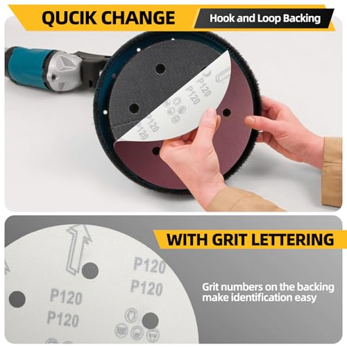 TolleSonne 50pcs 9 inch 6 Hole Sanding Discs Set -10 Each of 60 80 120 150 240 Grits, 9" Hook and Loop Adhesive Sandpaper for Drywall Sander - Image 4