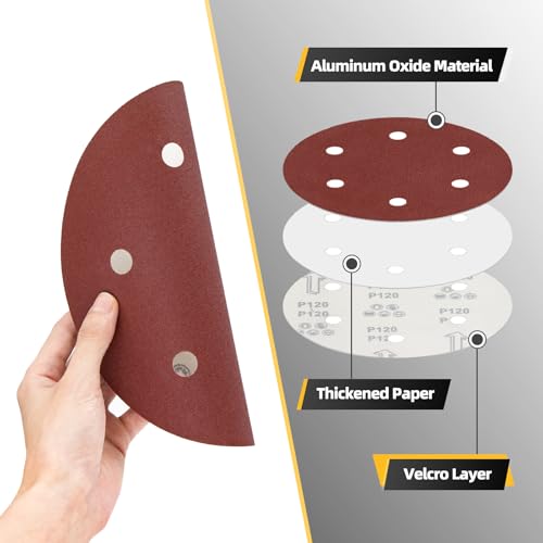 TolleSonne 50pcs 9 inch 6 Hole Sanding Discs Set -10 Each of 60 80 120 150 240 Grits, 9" Hook and Loop Adhesive Sandpaper for Drywall Sander - Image 3