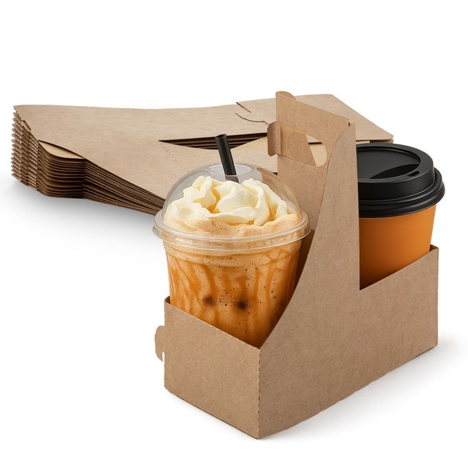 BROWN 2 CUP CARRIER 762 X 375 X 887 SMALL KRAFT DRINK CARRIER WITH HANDLES PACK OF 15 MADE IN THE USA