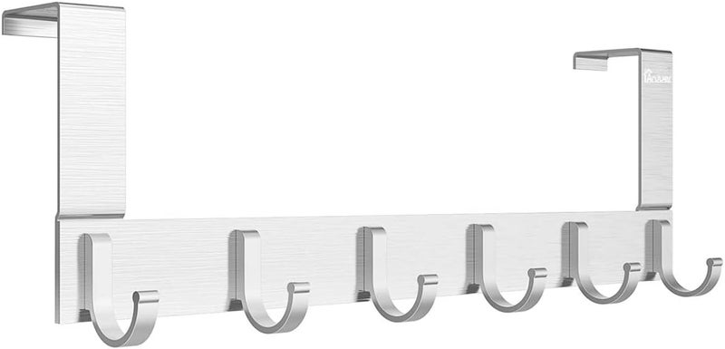 Anjuer Over The Door Hook Hanger, Heavy-Duty Storage for Coat, Towel, Bag, Robe - 6 Hooks, Aluminum, Brush Finish (Silver) - Image 1