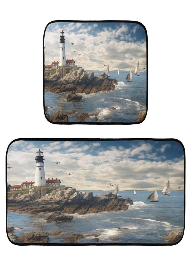 xigua Lighthouse Beach Kitchen Mat - Cushioned Anti Fatigue Kitchen Rug Set of 2, Non Slip Kitchen Mats for Kitchen, Laundry, Sink, Office - Image 1