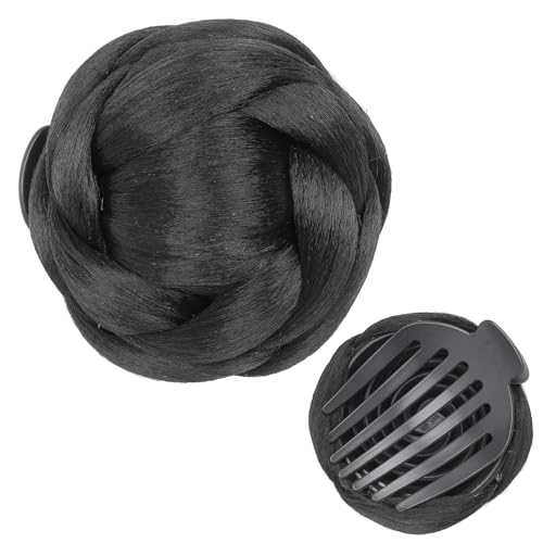 IMISSU Braided Chignon Dancer Hair Donut Hairpieces Scrunchie Claw Hair Bun Updo for Wedding Party M1 Black - Image 2