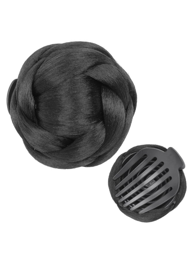 IMISSU Braided Chignon Dancer Hair Donut Hairpieces Scrunchie Claw Hair Bun Updo for Wedding Party M1 Black - Image 3