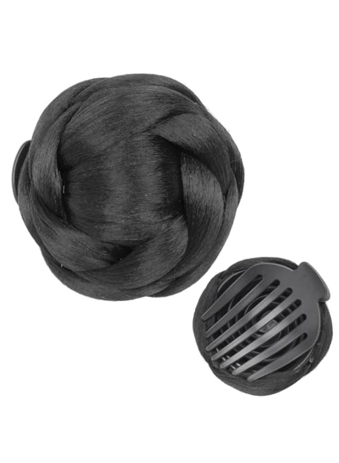 IMISSU Braided Chignon Dancer Hair Donut Hairpieces Scrunchie Claw Hair Bun Updo for Wedding Party M1 Black - Image 1