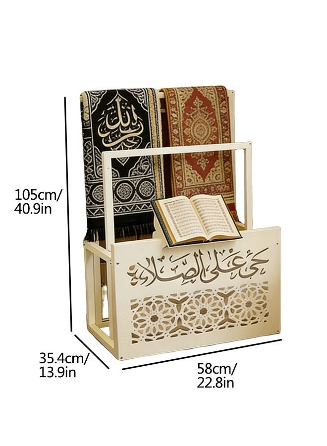 رف أوشحة ورف سجاد - رف تخزين إسلامي أنيق منحوت باللون الأبيض للمصحف وسجادات الصلاة والمناشف وديكور منزلي هندسي - Image 2