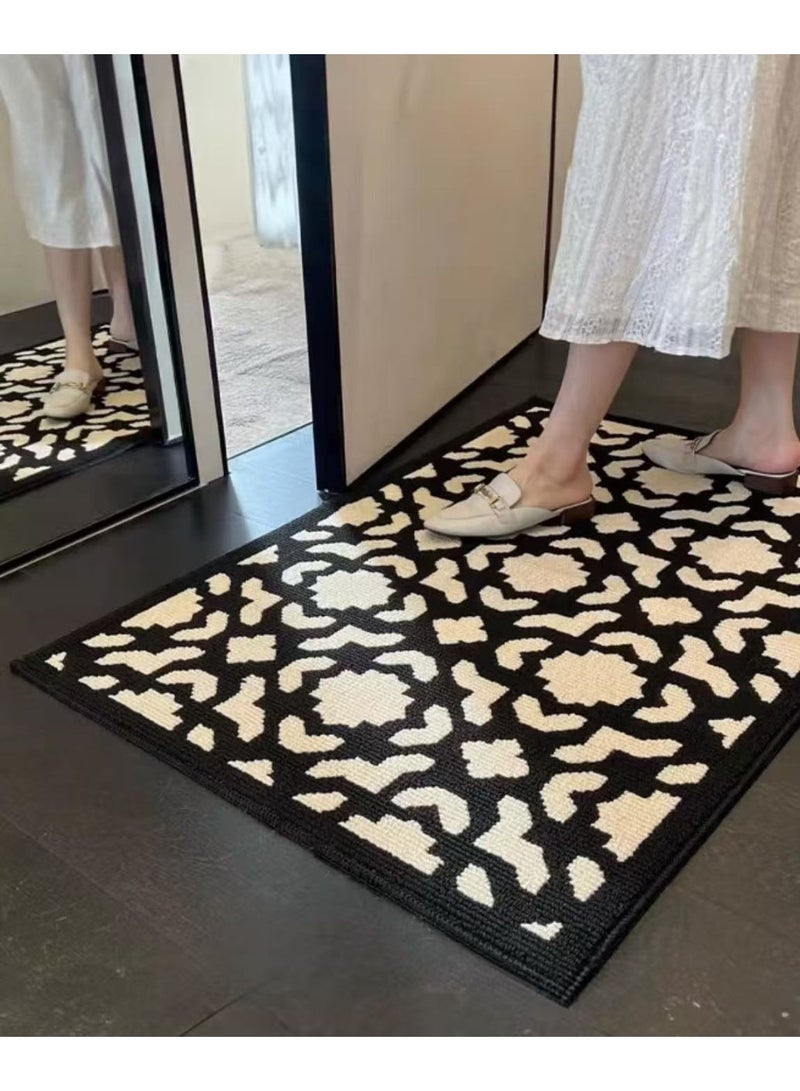 The elegant black and beige geometric pattern entrance carpet is perfect for home entrances. Waterproof and stain resistant fabric, machine washable, easy to care for. The anti slip design keeps the mat in place, making it an ideal choice for high flow areas. Suitable for entrance doors, balconies, bedrooms, bathrooms, and kitchens - Image 2