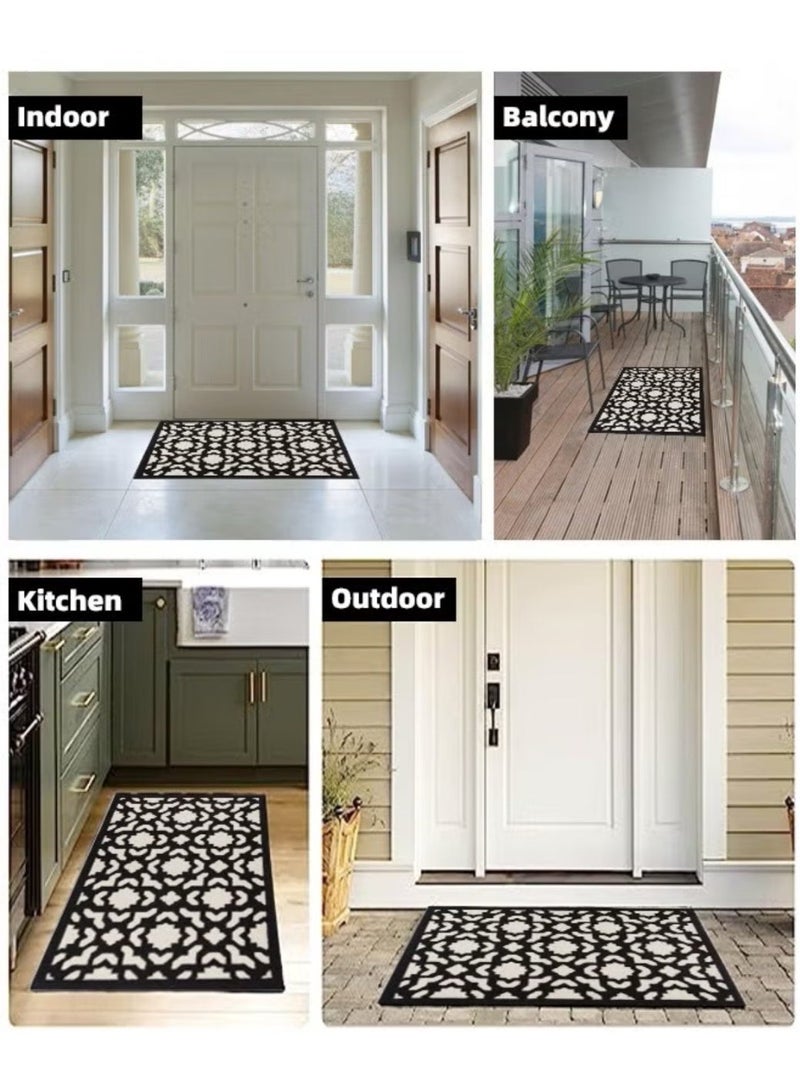The elegant black and beige geometric pattern entrance carpet is perfect for home entrances. Waterproof and stain resistant fabric, machine washable, easy to care for. The anti slip design keeps the mat in place, making it an ideal choice for high flow areas. Suitable for entrance doors, balconies, bedrooms, bathrooms, and kitchens - Image 3