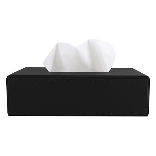 V-CUBE DESIGNS Premium Vegan Leather Tissue Box Holder | Paper Napkin Holder | Sturdy Tissue Case/Cover/Dispenser/Organizer for Home/Bathroom/Office/Table/Desk/Car | Black - Image 2