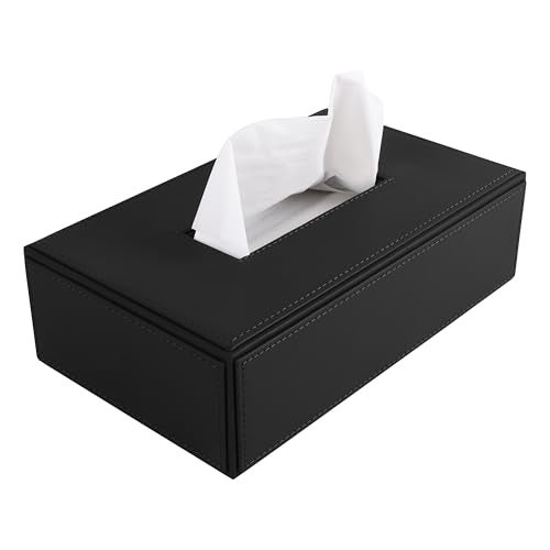 V-CUBE DESIGNS Premium Vegan Leather Tissue Box Holder | Paper Napkin Holder | Sturdy Tissue Case/Cover/Dispenser/Organizer for Home/Bathroom/Office/Table/Desk/Car | Black - Image 1