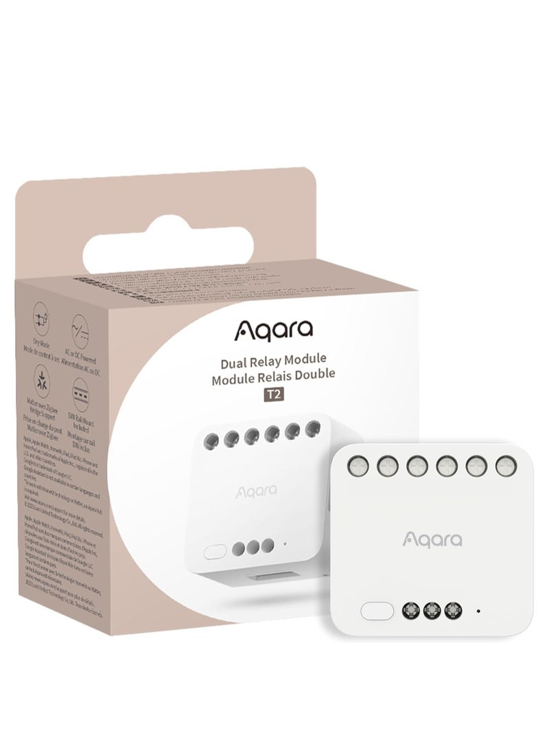 أكارا وحدة التتابع المزدوجة T2 مع المادة، تتطلب محور Aqara Zigbee 3.0، ووضع الاتصال الجاف لأبواب المرآب والغلايات، ومفتاح الظل الدوار ومفتاح الإضاءة، ويدعم Homekit وAlexa  - Image 1