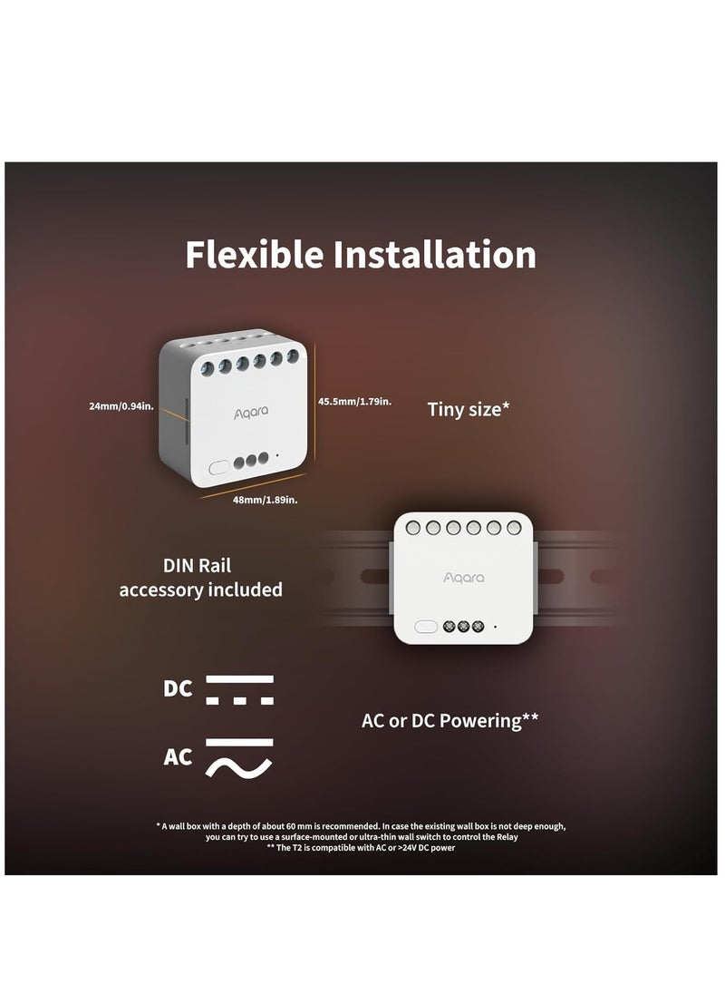 أكارا وحدة التتابع المزدوجة T2 مع المادة، تتطلب محور Aqara Zigbee 3.0، ووضع الاتصال الجاف لأبواب المرآب والغلايات، ومفتاح الظل الدوار ومفتاح الإضاءة، ويدعم Homekit وAlexa  - Image 4