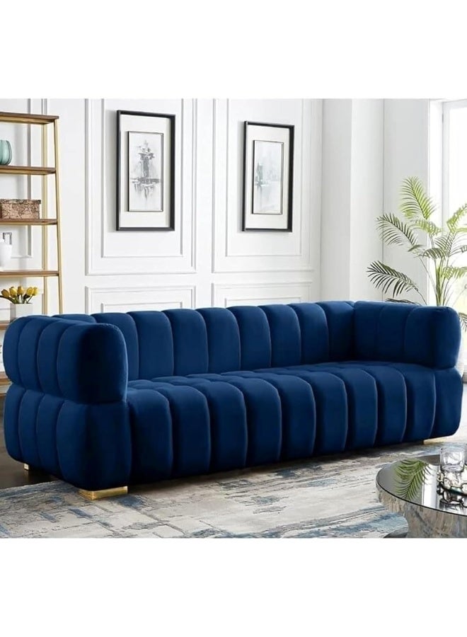 Zayn comforts Elegant Three-Seater Velvet Sofa-Modern Couch for Living Rooms, Guest Spaces & Luxury Hotels 203 x 83 x 76 cm (Blue) - Image 1