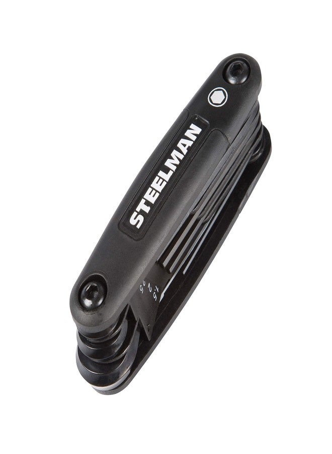 Steelman Portable Folding Hex Key Wrench Metric Multi-Tool, Set Includes 1.5, 2, 2.5, 3, 4, 5, 6, and 8mm Sizes, Chamfered Ends, Steel, Corrosion-Resistant Black Oxide Coating - Image 2