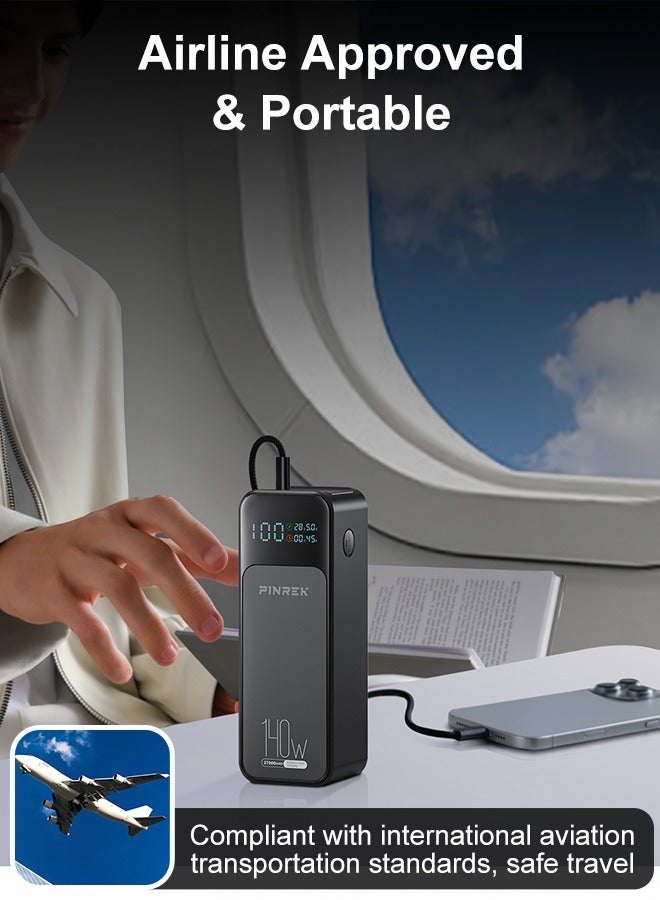 بينريك بنك طاقة 27000 مللي أمبير/ساعة PD140W، شاحن محمول للكمبيوتر المحمول USB C ， شاشة رقمية ذكية، شاحن محمول سريع الشحن مع شاحن كمبيوتر محمول بـ 3 منافذ للكمبيوتر المحمول لجهاز MacBook Pro/Air Asus ROG Huawei Xiaomi iPhone 16 15 سلسلة Galaxy S25 S25 S24 Ultra iPad AirPods والمزيد من الأجهزة الإلكترونية، تصميم آمن أثناء السفر (مع كابل 140W من النوع C) - Image 3