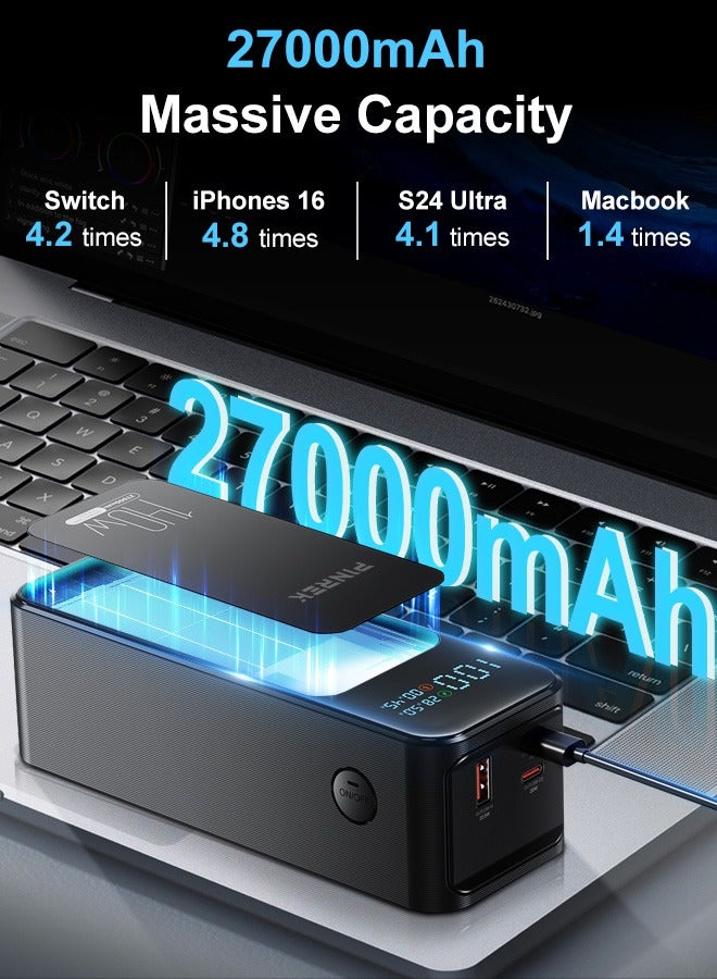 بينريك بنك طاقة 27000 مللي أمبير/ساعة PD140W، شاحن محمول للكمبيوتر المحمول USB C ， شاشة رقمية ذكية، شاحن محمول سريع الشحن مع شاحن كمبيوتر محمول بـ 3 منافذ للكمبيوتر المحمول لجهاز MacBook Pro/Air Asus ROG Huawei Xiaomi iPhone 16 15 سلسلة Galaxy S25 S25 S24 Ultra iPad AirPods والمزيد من الأجهزة الإلكترونية، تصميم آمن أثناء السفر (مع كابل 140W من النوع C) - Image 4