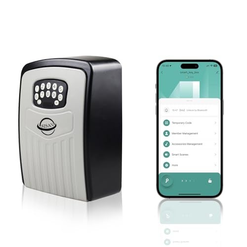 SISAV Security Key Lock Box Instant Remote Access Via Bluetooth/Code/App Resettable Set Your Own Combination 6 Digit Storage Smart Lock Box No WiFi Wall Mounted 5 Key Large Capacity,Black - Image 1