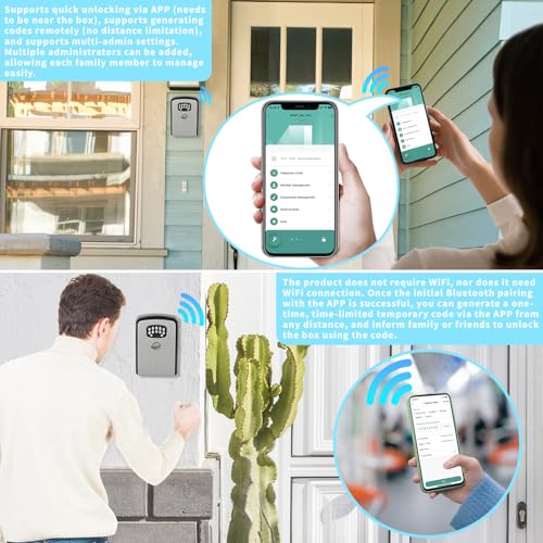 SISAV Security Key Lock Box Instant Remote Access Via Bluetooth/Code/App Resettable Set Your Own Combination 6 Digit Storage Smart Lock Box No WiFi Wall Mounted 5 Key Large Capacity,Black - Image 3