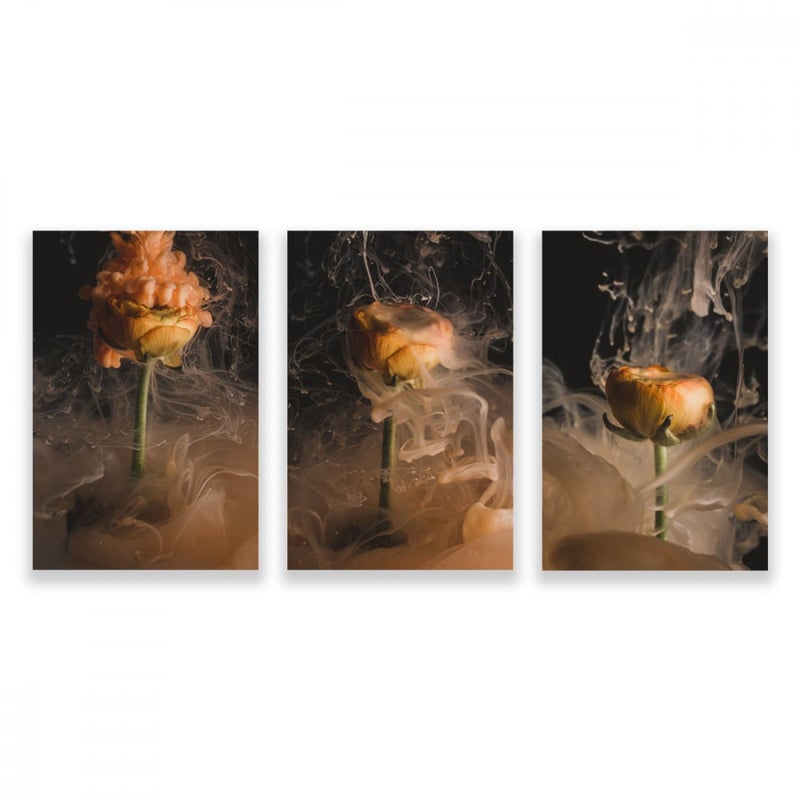 ماركتنا ثلاث لوحات قماشية مودرن بتصميم أزهار مع برواز مجوف مقاس (90×40) ثلاث قطع - Image 1