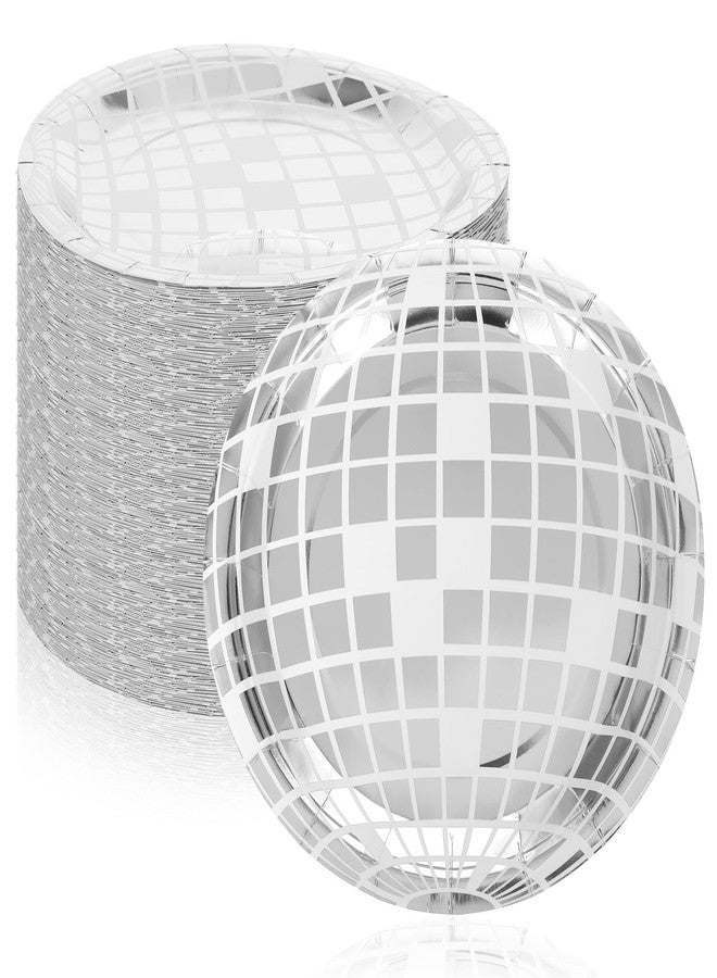 Tobeelec 100 Pcs 9 Inch Disco Plates Silver Paper Plates 70s Party Decorations Disposable Disco Dessert Dinner dish Dancing Queen Cowgirl Party Decorations for New Year's Eve Supplies 2025 - Image 1