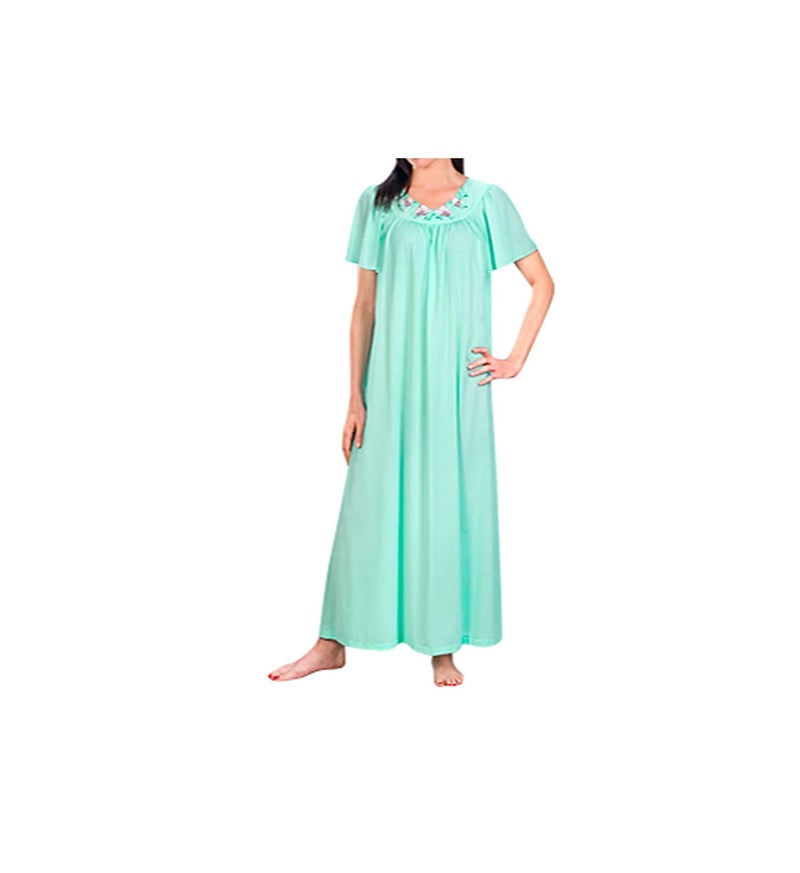 Shadowline Women's Plus-Size Petals 53 Inch Short Flutter Sleeve Long Gown, Sea Foam, 1X - Image 1