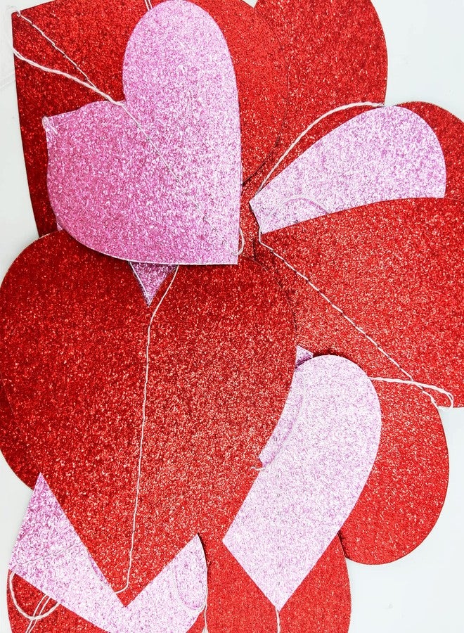 PTFNY 8 Pack Valentine's Day Glitter Heart Garland Red Pink Glittery Valentines Day Heart Hanging String Garland Banner Valentines Party Decorations for Engagement Bachelorette Wedding - Image 3