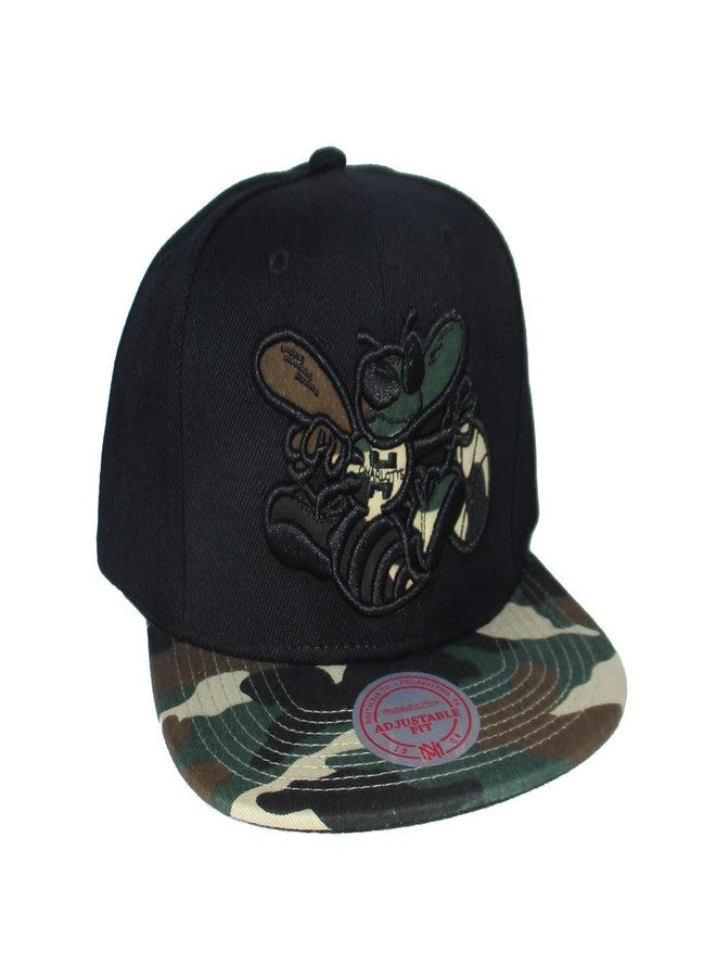 Mitchell & Ness Charlotte Hornets Camo Bill Snapback Adjustable Hat Cap - Black and Camo - Image 1