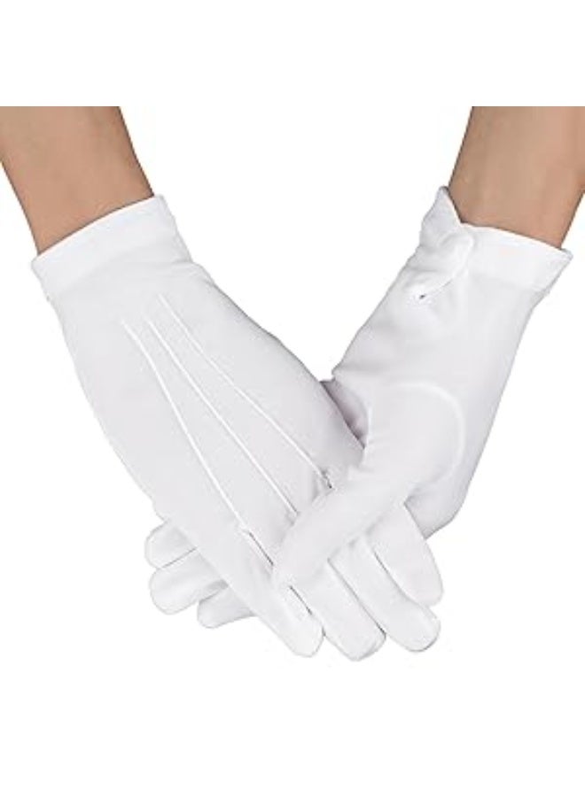 White Gloves, Nylon Parade Formal Tuxedo Costume Honor Guard with Snap Cuff Dress Santa Mickey Mouse Marching Band for Men and Women