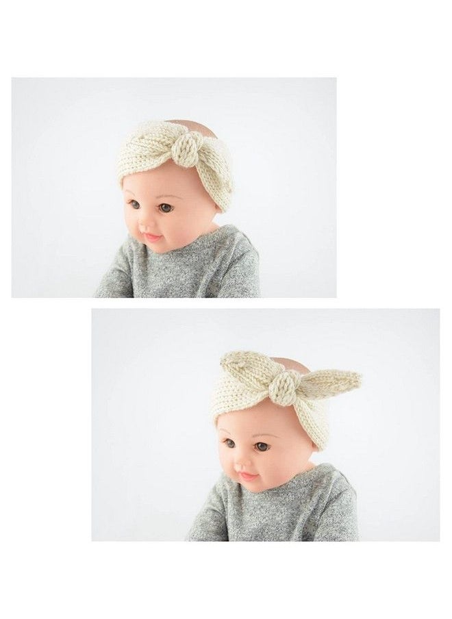 El Regalo - 2 Pcs Turban Wool Headband Warm Rabbit Knot Hair Band Knit Head Wrap For Baby Girls Newborns And Toddlers (Beige & White) - Image 1