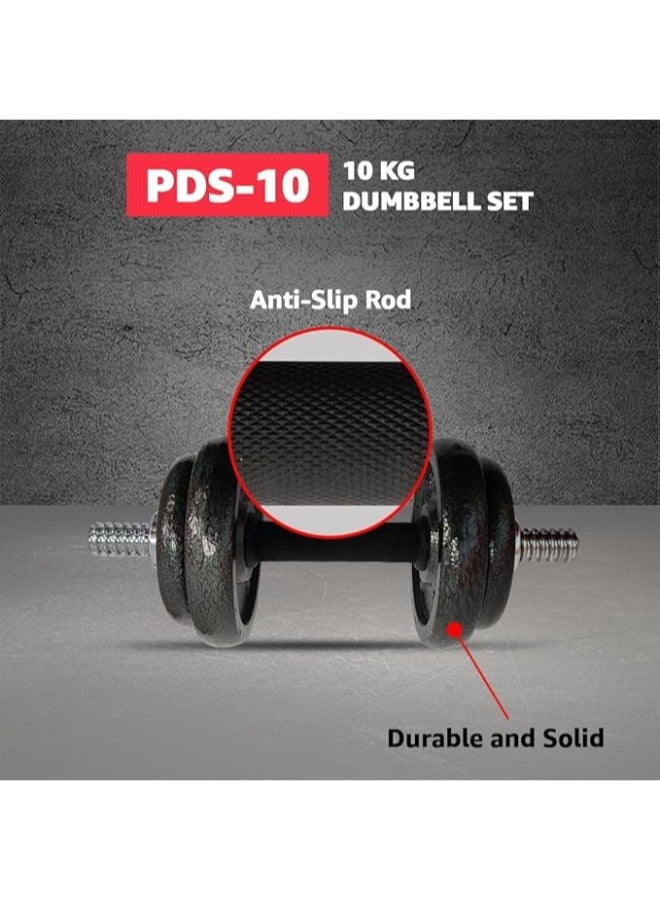 PowerMax Fitness Fitness Pds-10Kg Adjustable Dumbbell Set - Coated Iron Dumbbell And Anti-Slip Rod Set For Home Workout With Carry Case - Image 5