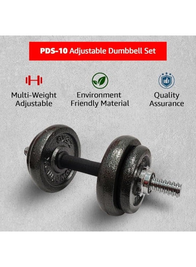 PowerMax Fitness Fitness Pds-10Kg Adjustable Dumbbell Set - Coated Iron Dumbbell And Anti-Slip Rod Set For Home Workout With Carry Case - Image 3