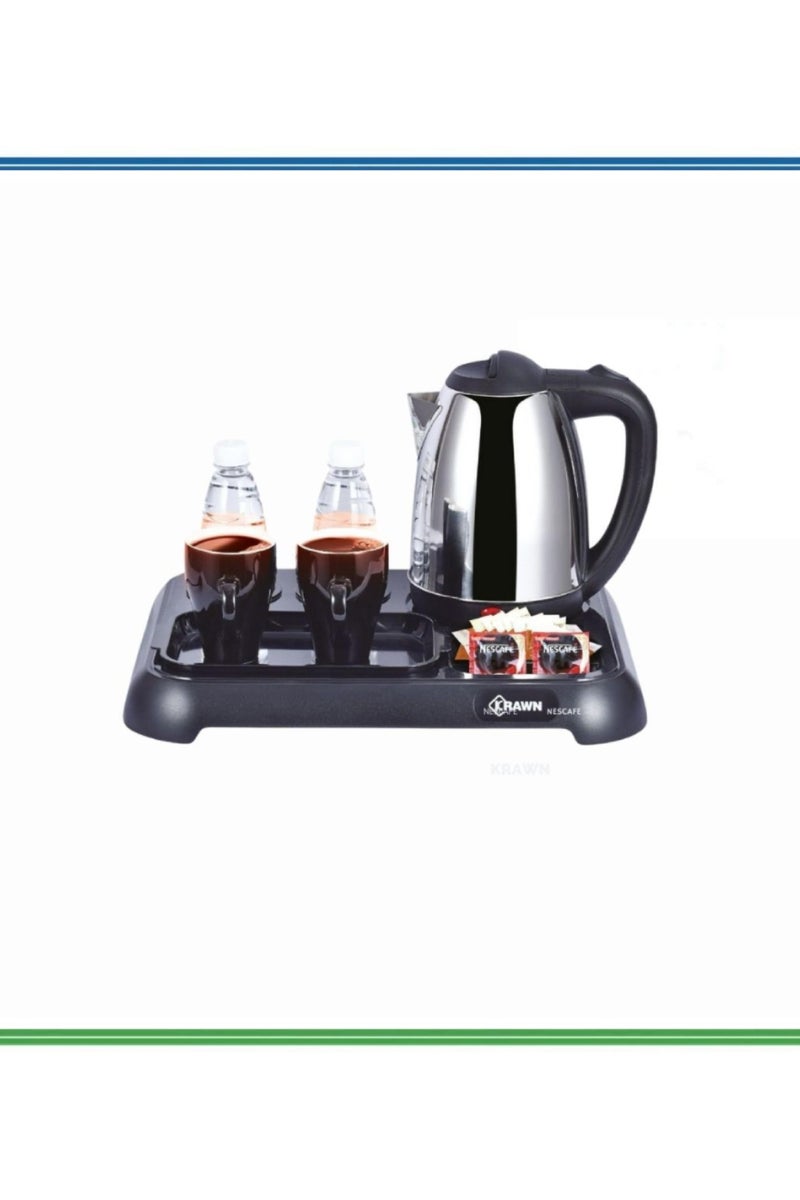 erorex Hotel Electric Kettle Beverage Station with Tray Two Mugs Bottled Water and Nescafe Sachets - Image 2