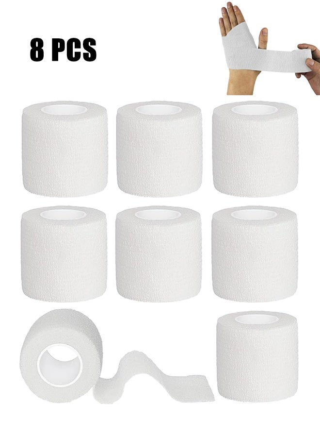 8-Pack Self-Adherent Cohesive Wrap Bandages, Non-Woven Disposable Wound Dressing Elastic Bandage, First Aid Wrist Strap, Fixed Breathable Sports Bandage - White (5CM*4.5M) - Image 1