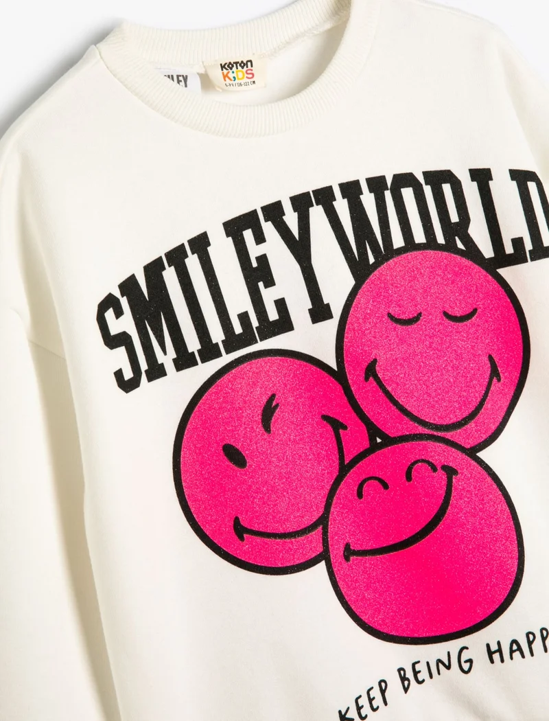 كوتون Smileyworld® Sweatshirt Licensed Raised Long Sleeve Crew Neck