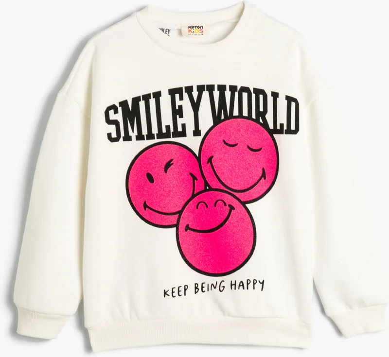 كوتون Smileyworld® Sweatshirt Licensed Raised Long Sleeve Crew Neck