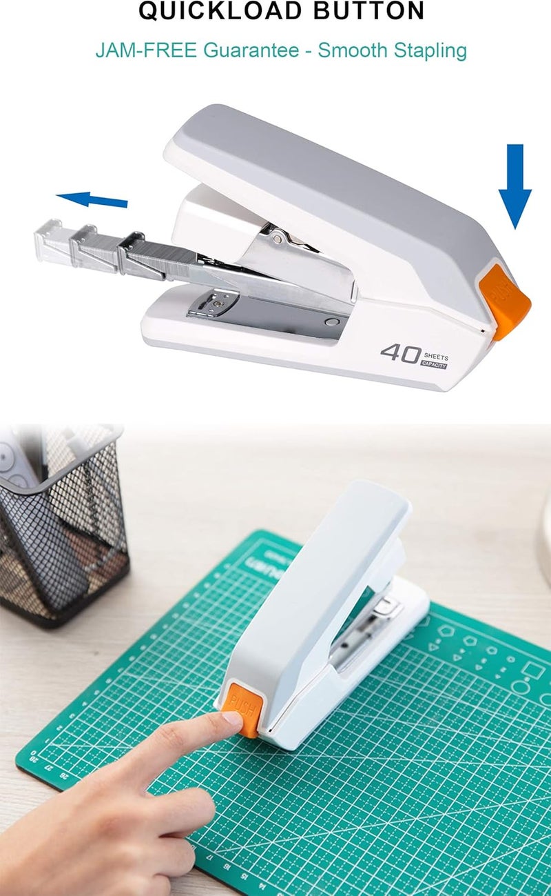 Leven Deli Effortless Desktop Stapler, 40 Sheet Capacity, One Finger Touch Stapling, Easy to Load Ergonomic Heavy Duty Stapler, Includes 1500 Staples and Staple Remover - Image 3