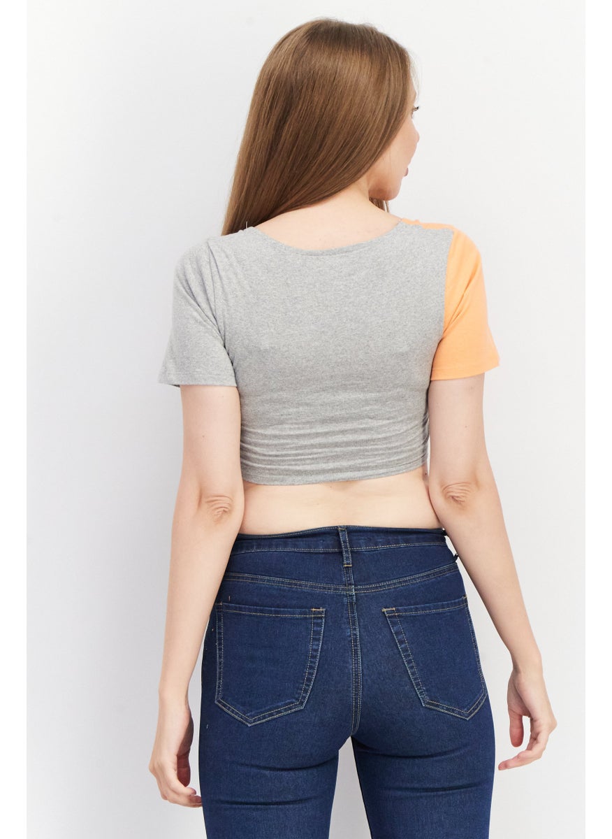 Space Jam Women Keyhole Neck Short Sleeve Embroidered Logo Crop Top, Grey  - Image 4